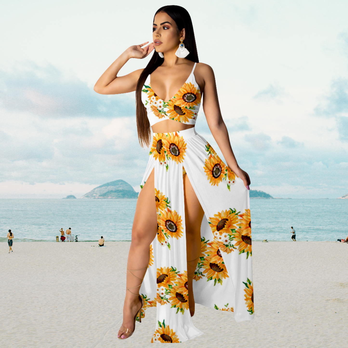 Amalia - Halterneck top and long skirt with split summer set