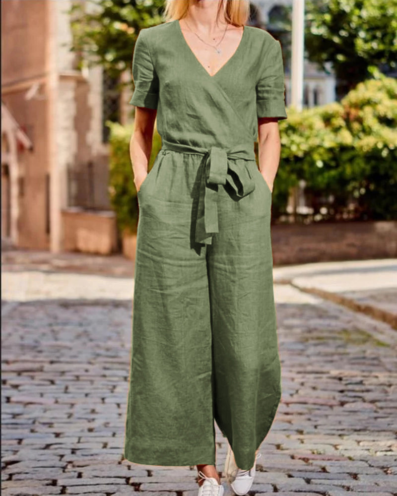Linn - Belted Jumpsuit with Short Sleeves