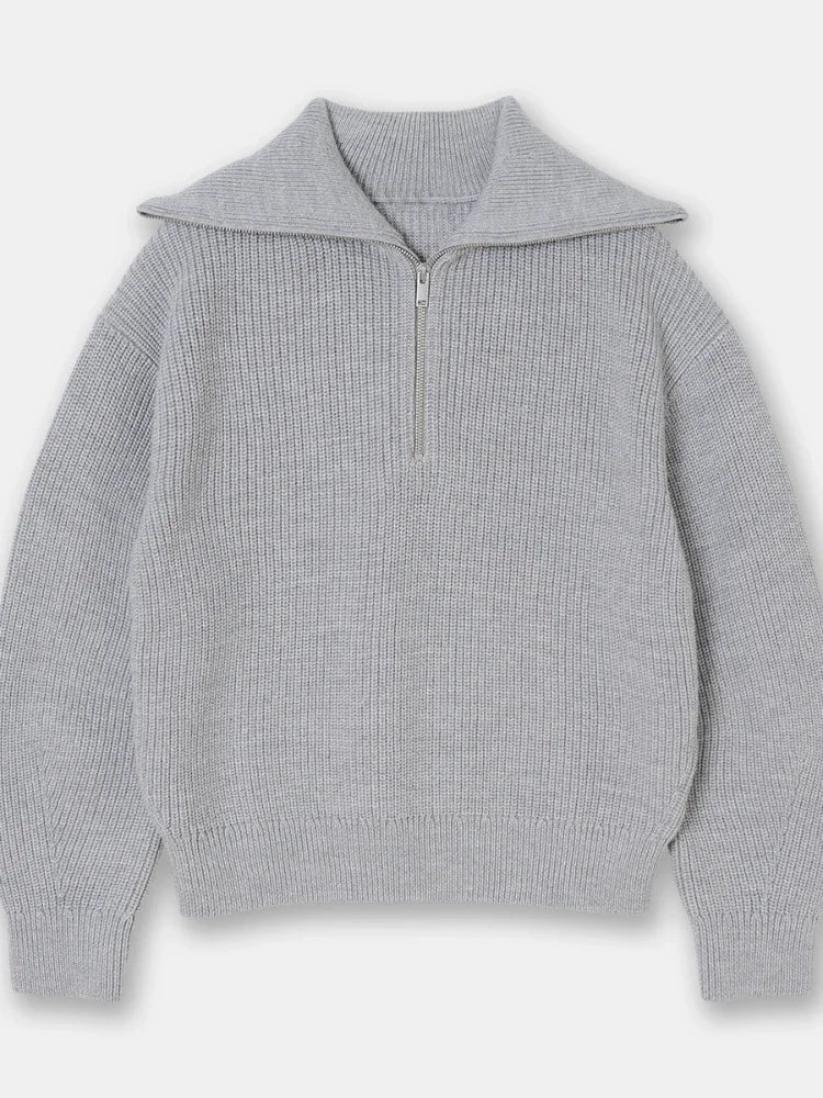 Madeleine - Wide Turtleneck Women's Sweater with Striped Lapel