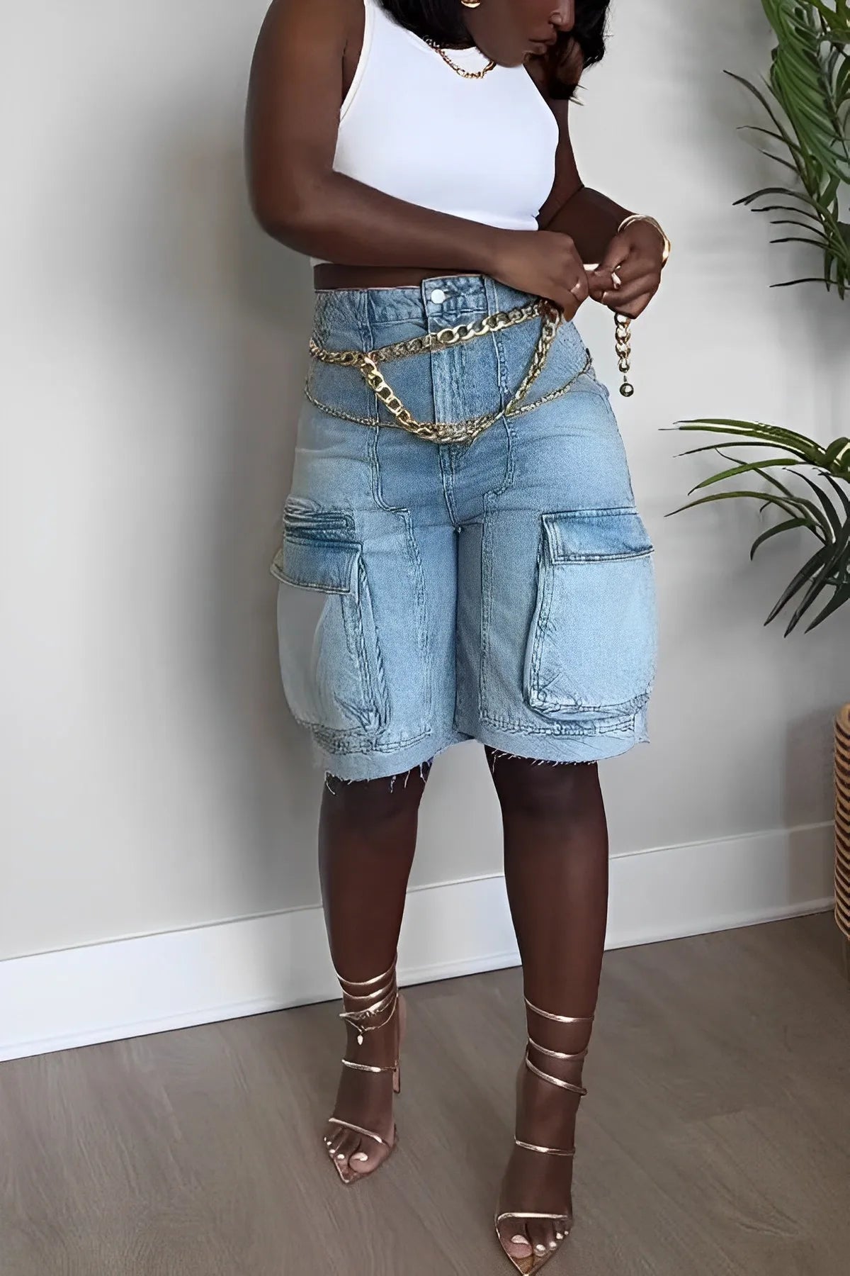 Helena - Denim cargo shorts for women