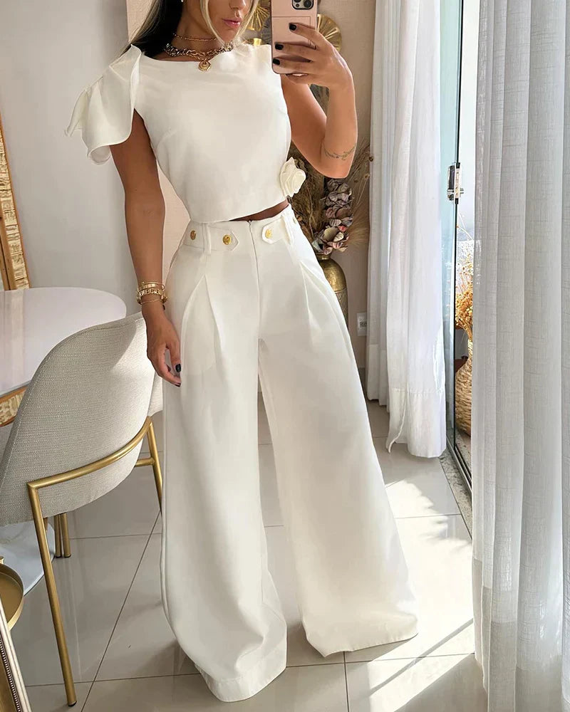 Arnelia - Sleeveless T-shirt and wide pants, 2-piece set