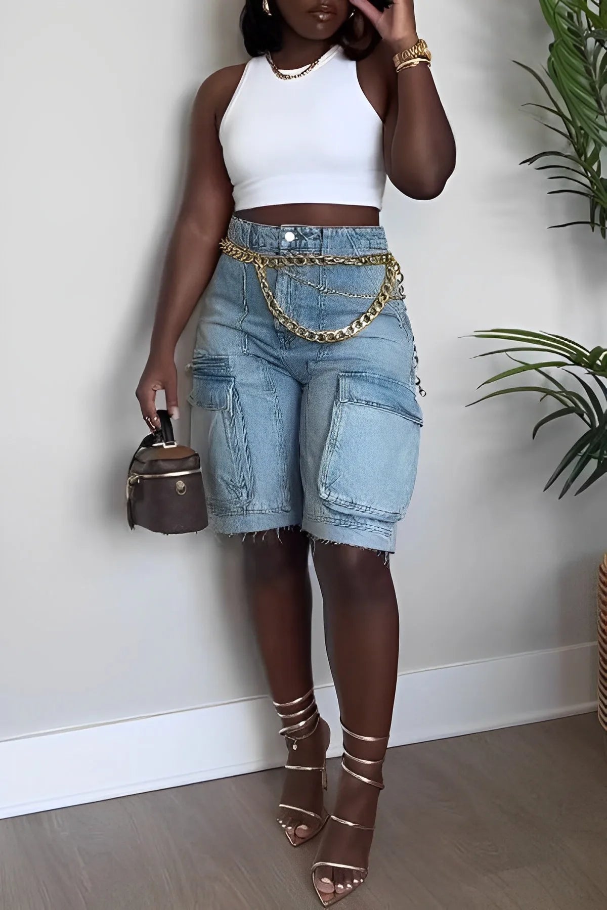 Helena - Denim cargo shorts for women