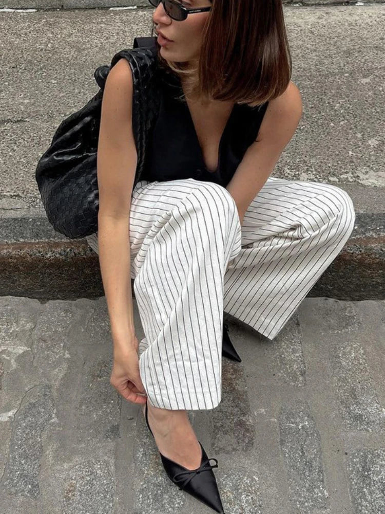Lotte | Black and white striped pants
