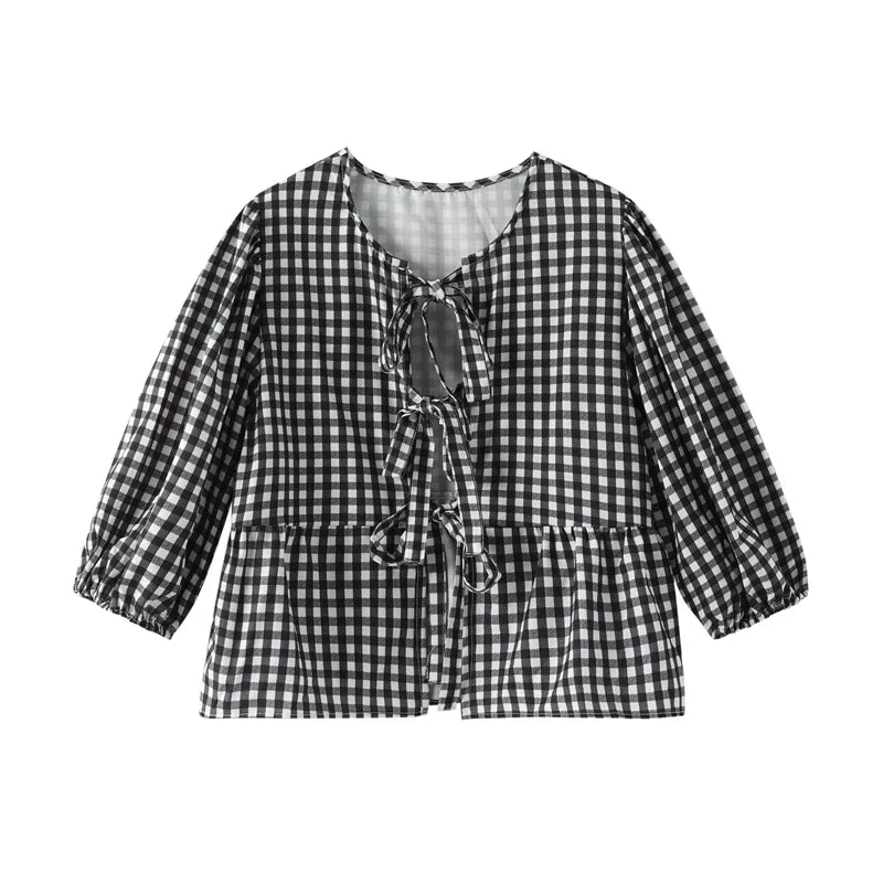 Chiara | Women's puff sleeve lace-up - spring blouse