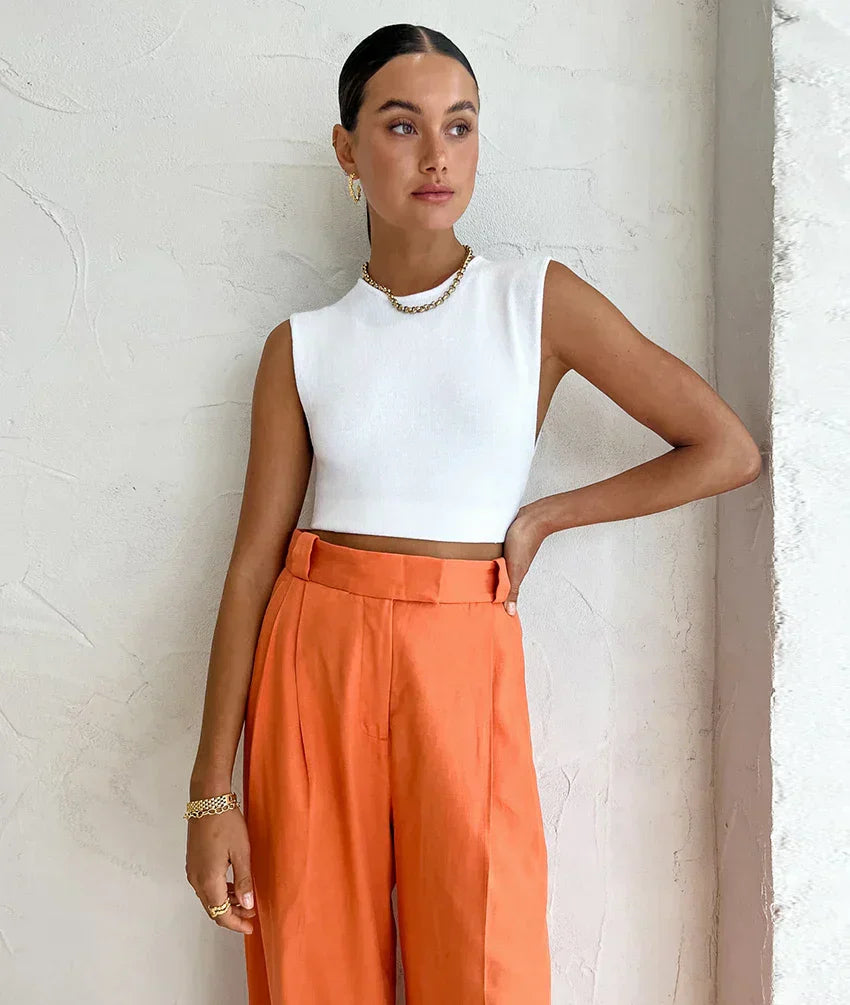 Evelien | Orange linen women's trousers