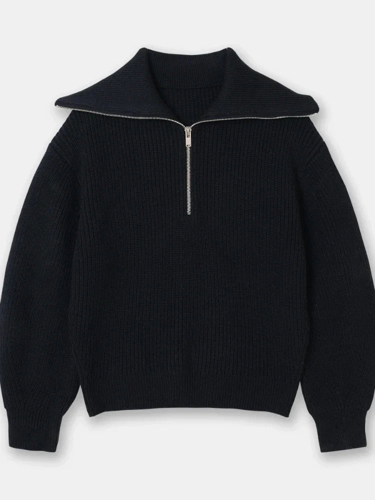 Madeleine - Wide Turtleneck Women's Sweater with Striped Lapel
