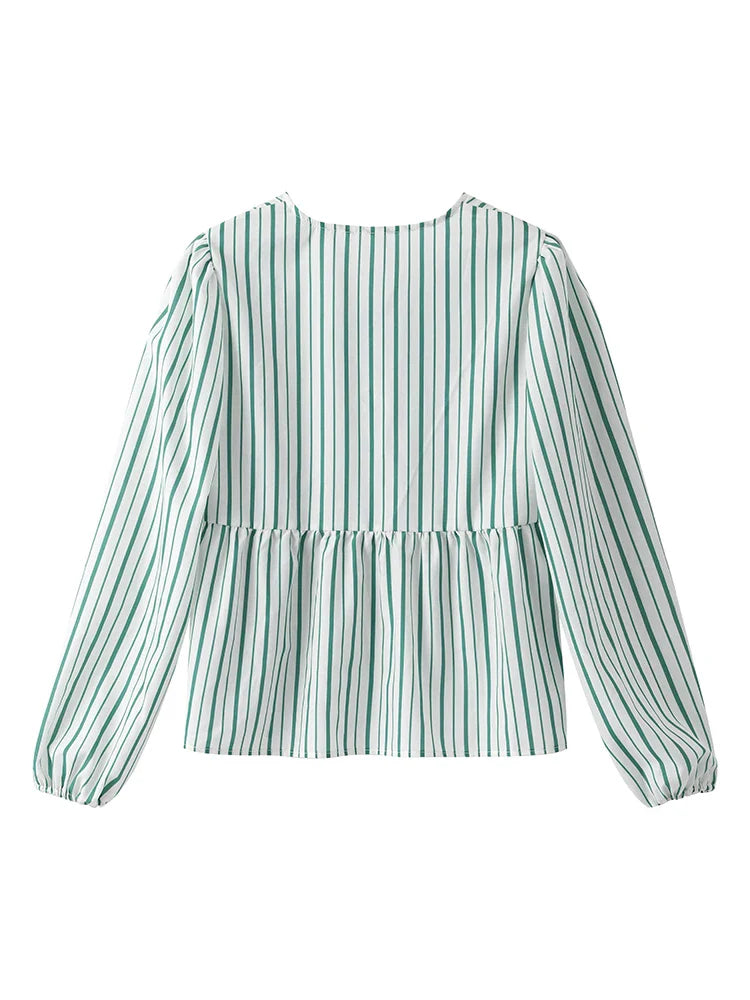Chiara | Women's puff sleeve lace-up - spring blouse