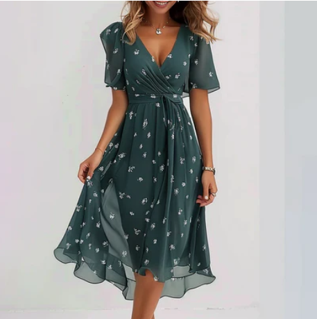 Harper – emerald green midi floral dress
