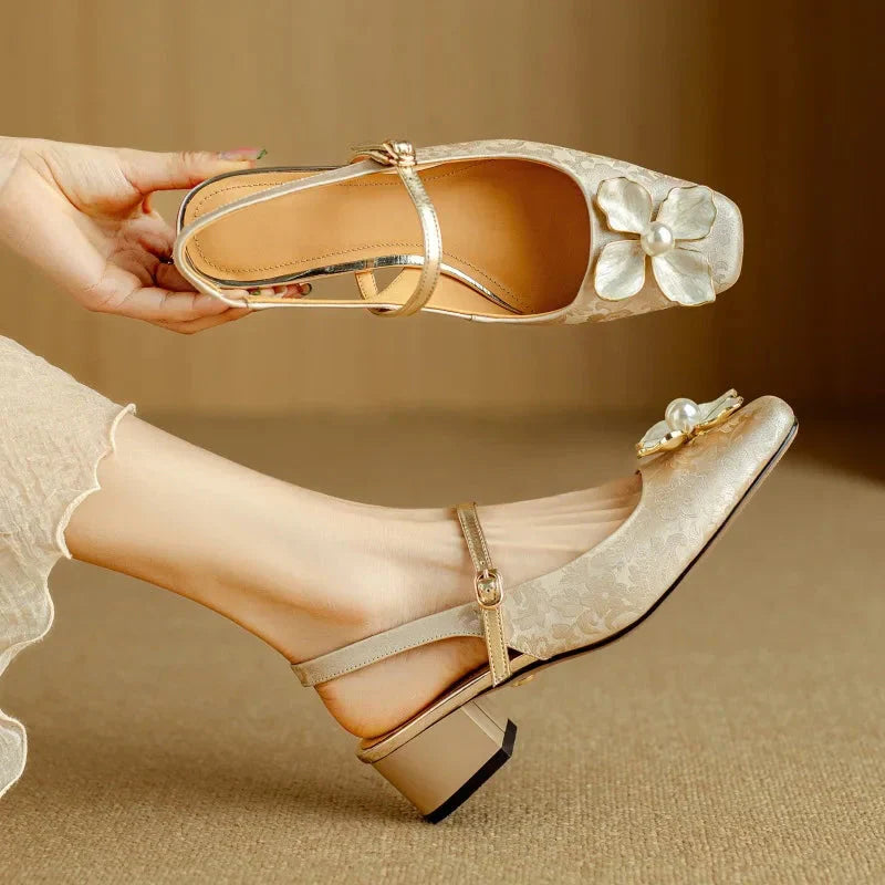 JAYLENE | FLORAL PEARL STRAP HEELS