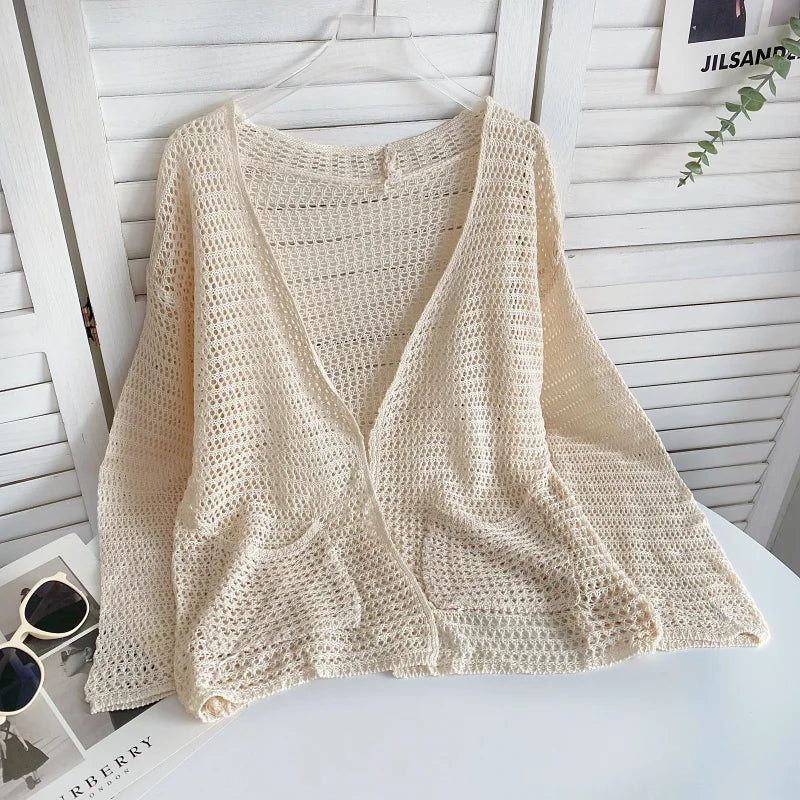 RILYN | OPENWEAVE V-NECK CARDIGAN