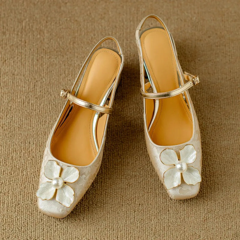 JAYLENE | FLORAL PEARL STRAP HEELS