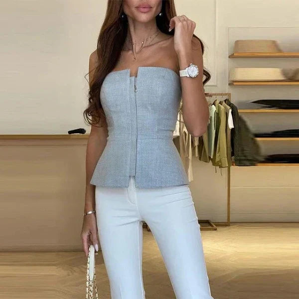 Women's Tank Top with Round Neck in Breathable Material – Malia