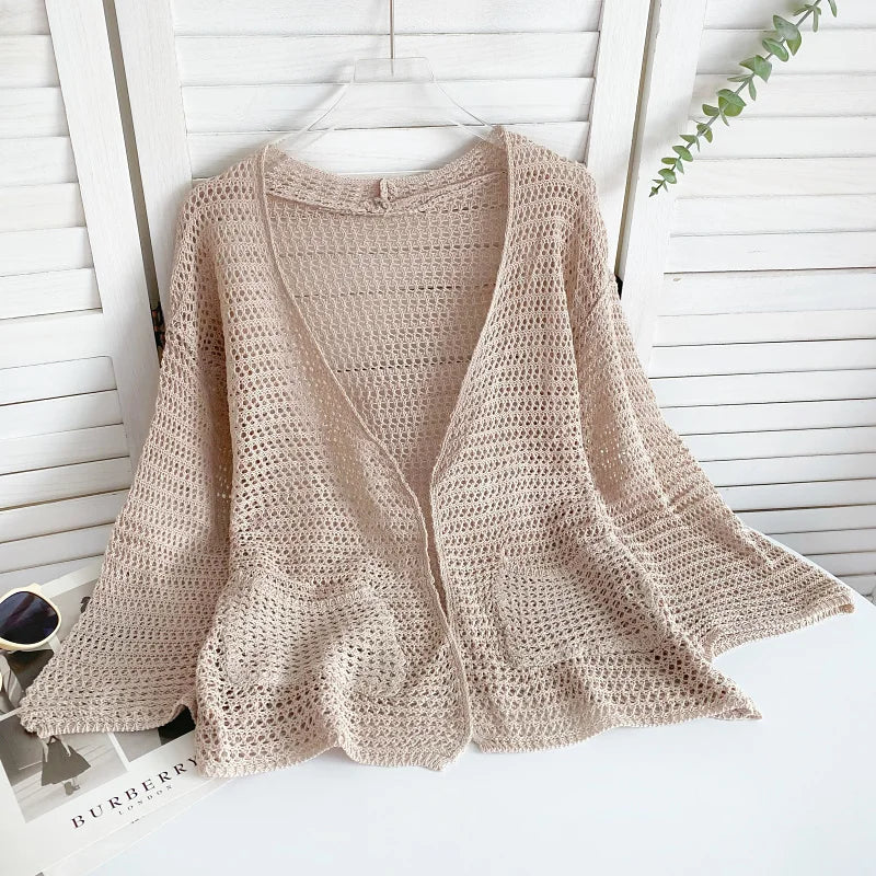 RILYN | OPENWEAVE V-NECK CARDIGAN