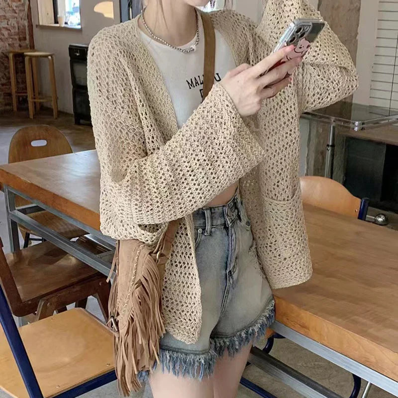 RILYN | OPENWEAVE V-NECK CARDIGAN