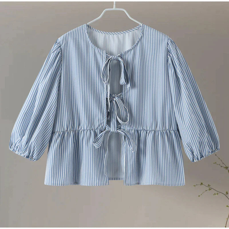 Chiara | Women's puff sleeve lace-up - spring blouse