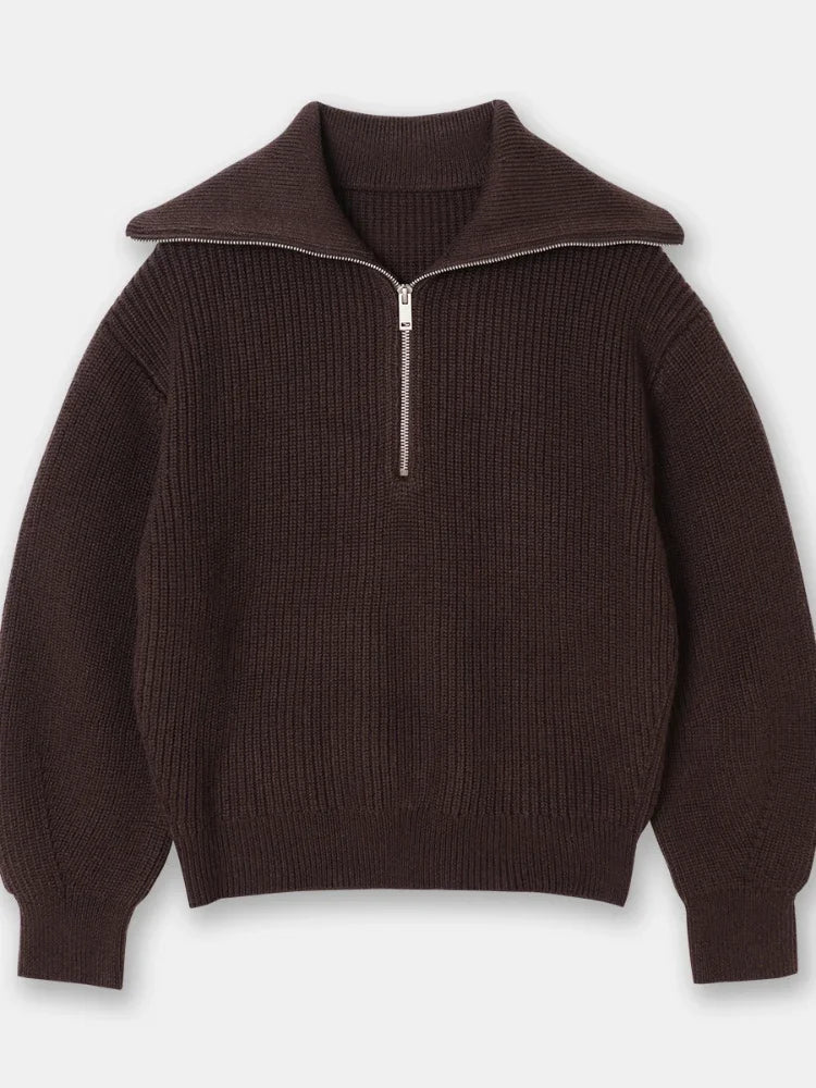 Madeleine - Wide Turtleneck Women's Sweater with Striped Lapel