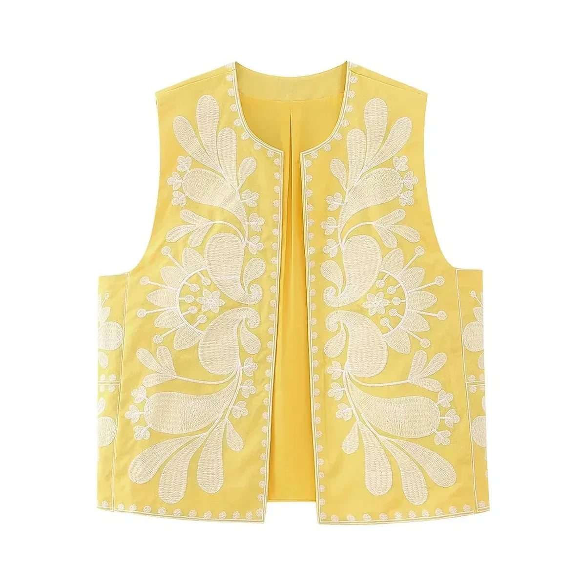 Raina - Embroidered Floral Cropped Vest