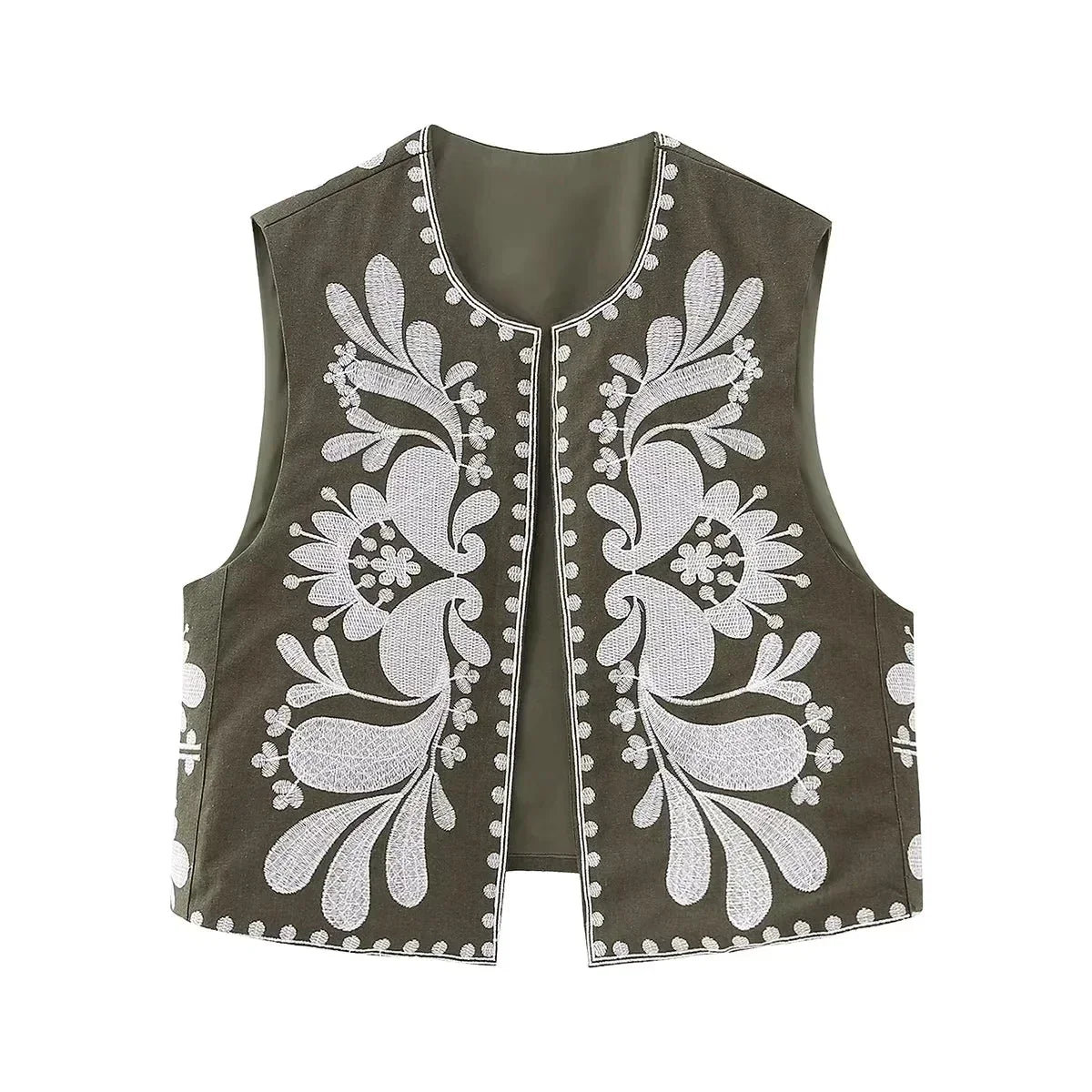 Raina - Embroidered Floral Cropped Vest