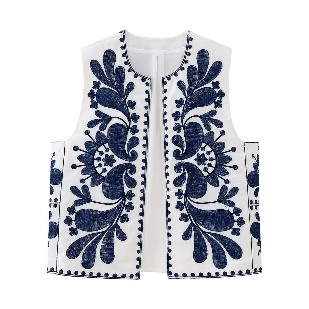 Raina - Embroidered Floral Cropped Vest
