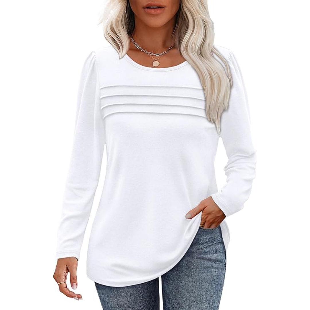 Pleated Long Sleeve Tunic Top in Spring Style 2025 – Sarah