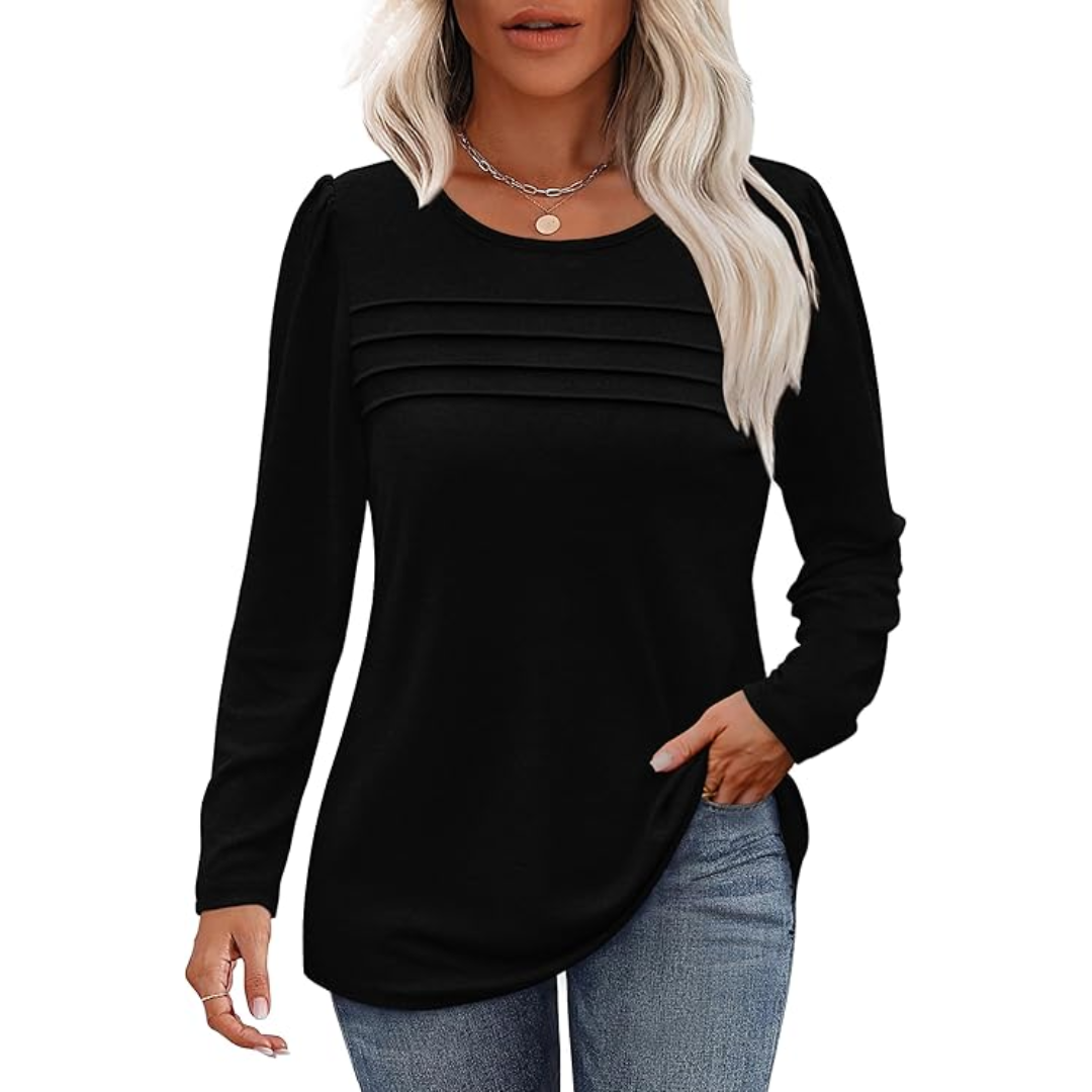 Pleated Long Sleeve Tunic Top in Spring Style 2025 – Sarah