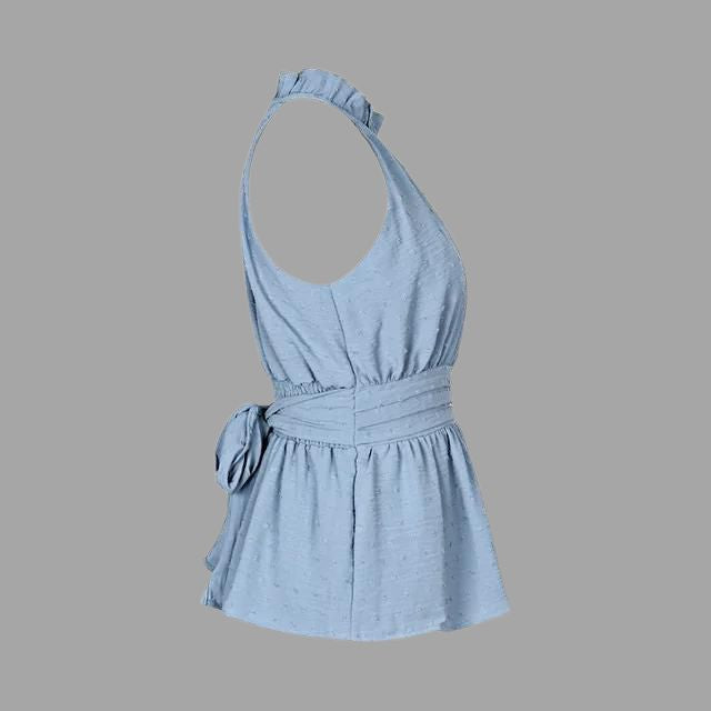 Livia Beaded Neckholder Peplum Top for Summer 2025