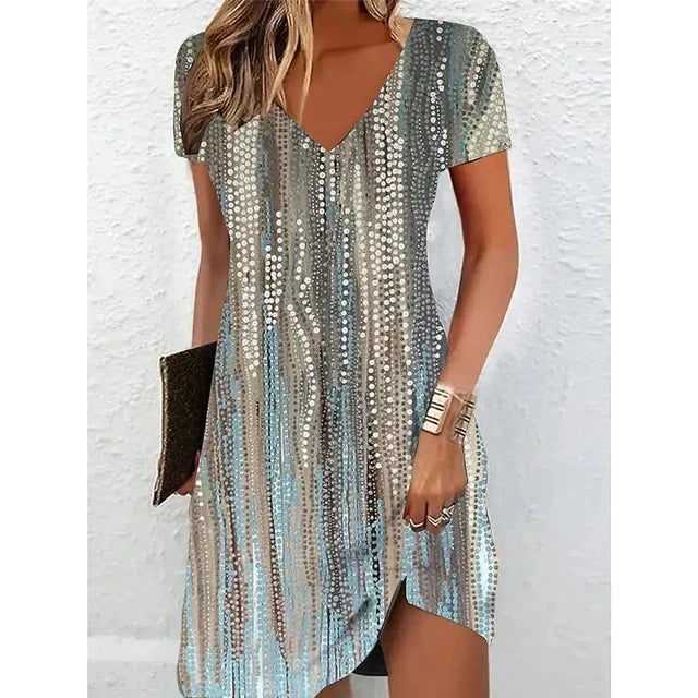 Bianca - Beige Glitter Cocktail Dress