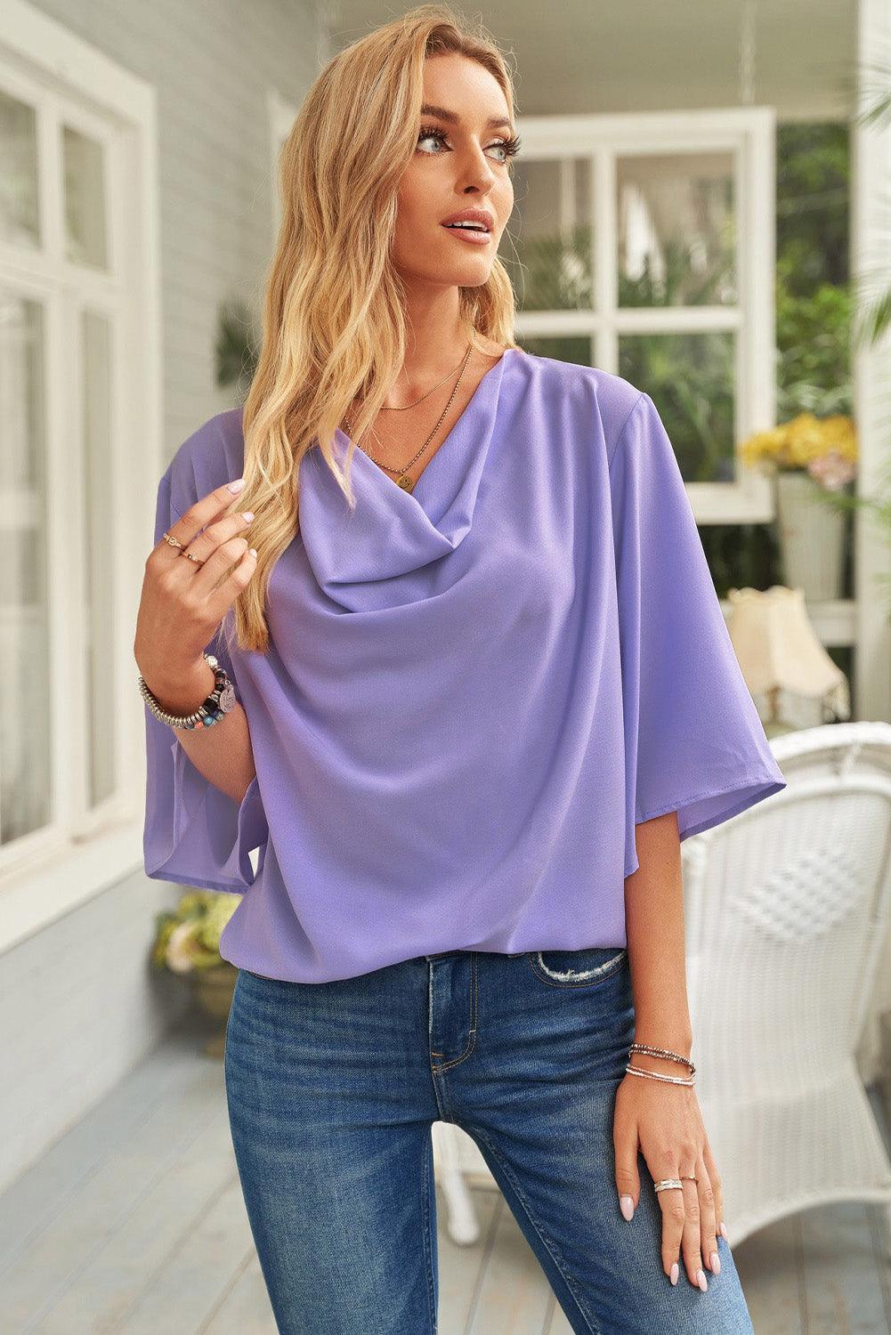 Manushi | Women's Short Sleeve Draped Blouse - Comfortable & Trendy