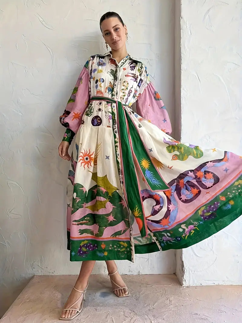 Adeline - Abstract Print Maxi Dress