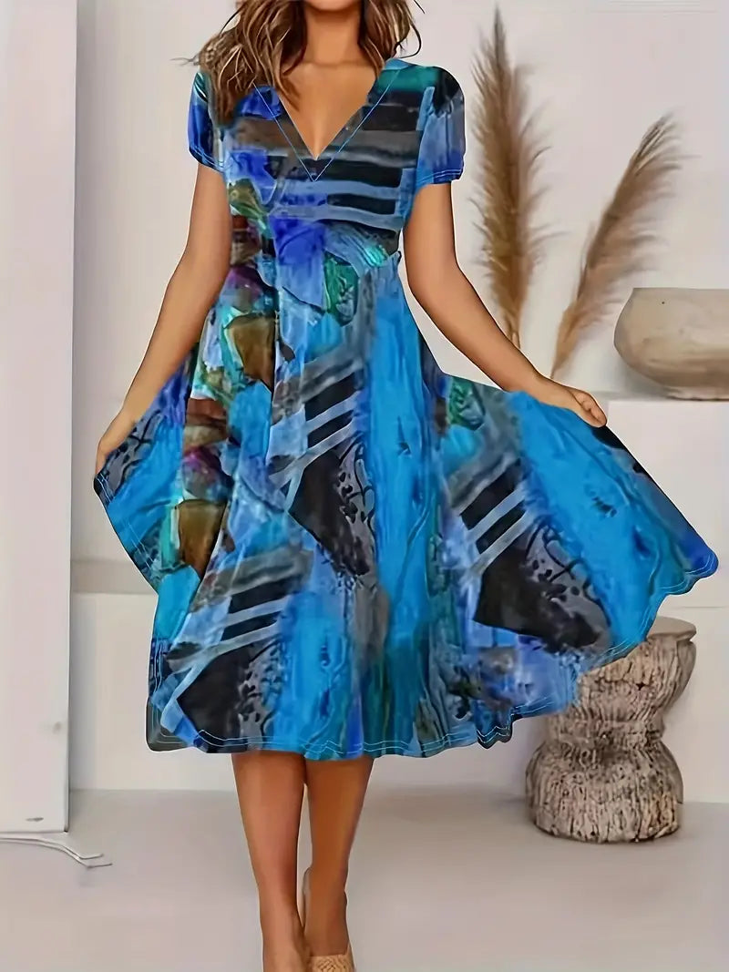 Susan – short-sleeved dress with V-neck for summer