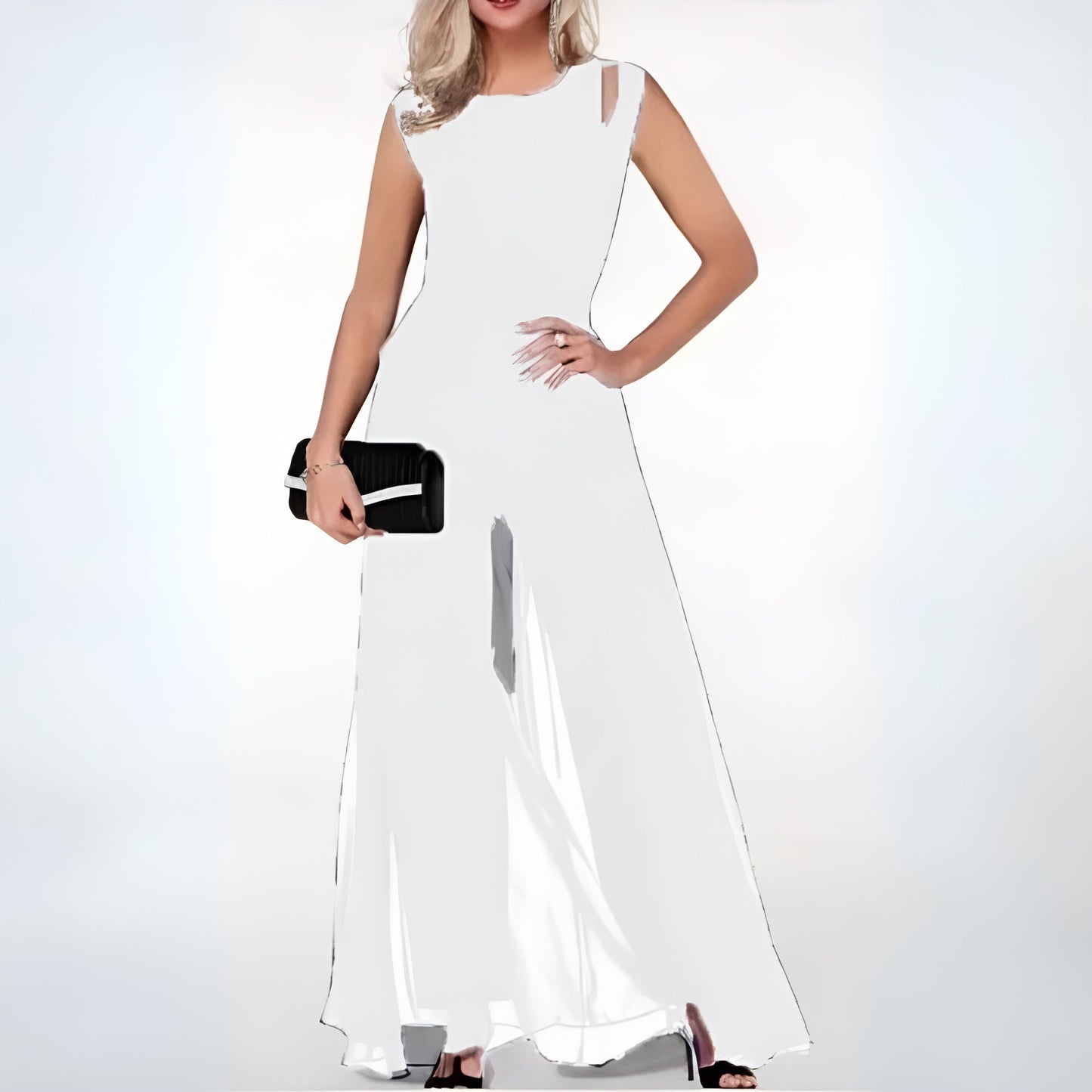 Women's Evening Jumpsuit with Chiffon Skirt and Cut-Out – Elegant Jumpsuit for Festive Occasions & Events