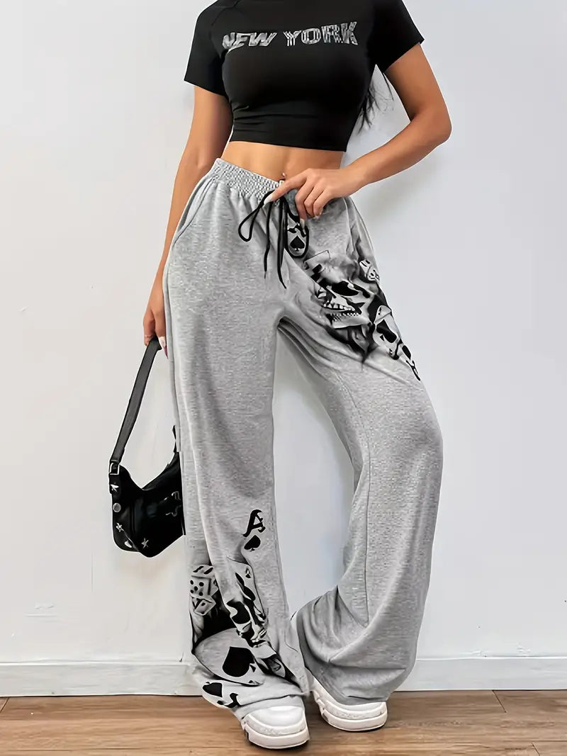 Sally - Wide leg trousers with smoke print and drawstring