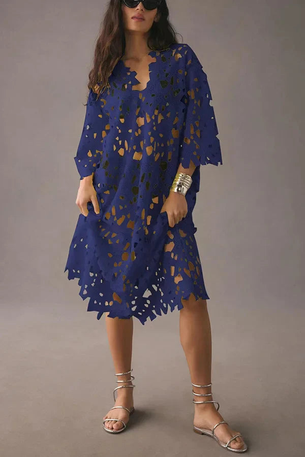Lenie - Flowered midi dress with eyelet lace
