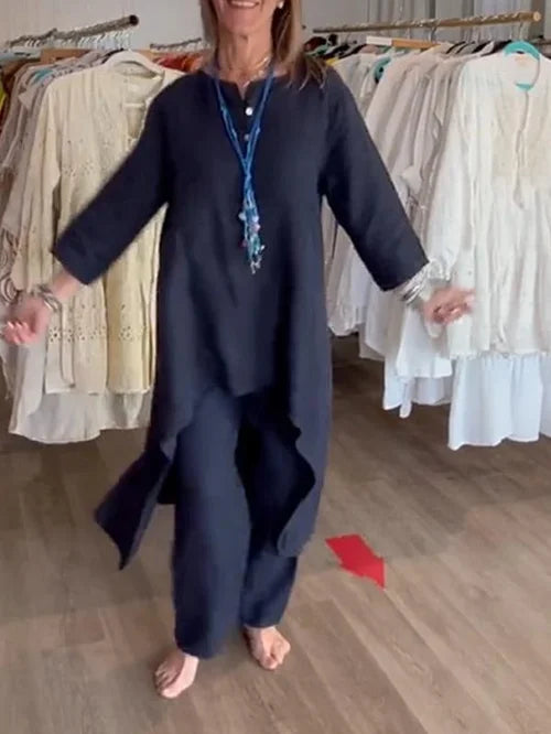 Small - Plain linen leisure suit for women