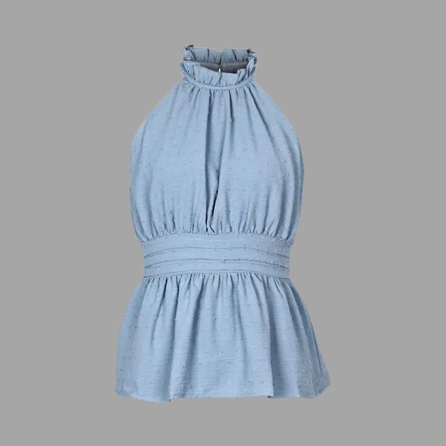 Livia Beaded Neckholder Peplum Top for Summer 2025