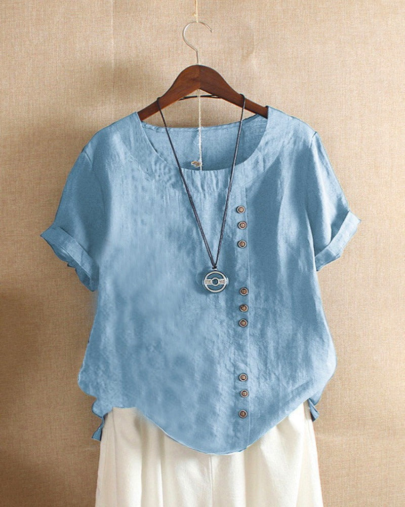Short Sleeve Blouse with Round Neck for Spring 2025 – Nora