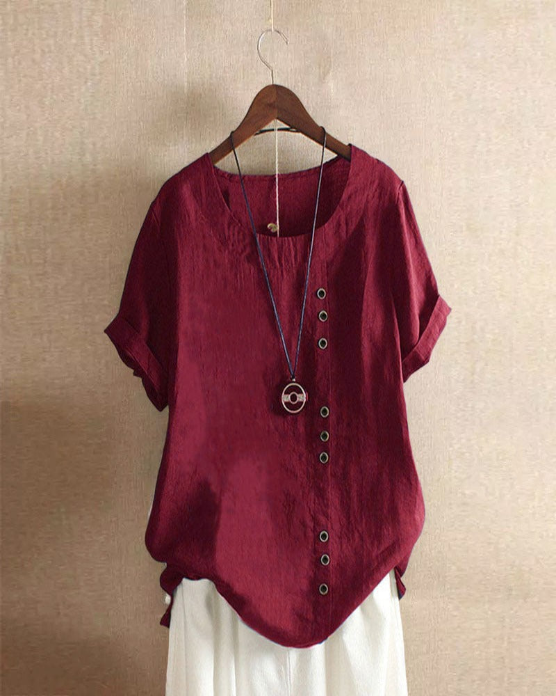 Short Sleeve Blouse with Round Neck for Spring 2025 – Nora
