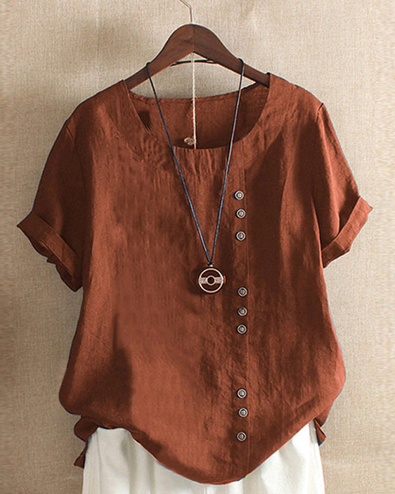 Short Sleeve Blouse with Round Neck for Spring 2025 – Nora