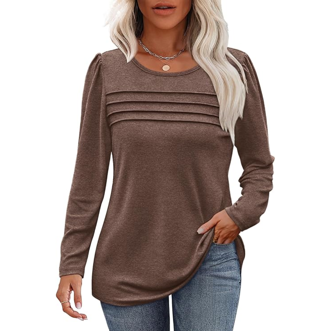 Pleated Long Sleeve Tunic Top in Spring Style 2025 – Sarah
