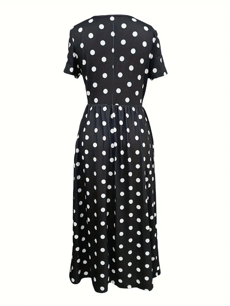 Eleanor – light, short-sleeved, polka-dotted dress with round neckline