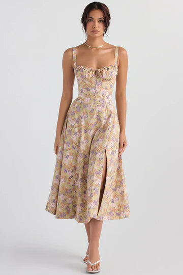 Gretchen - Lace-Up Corset Midi Dress