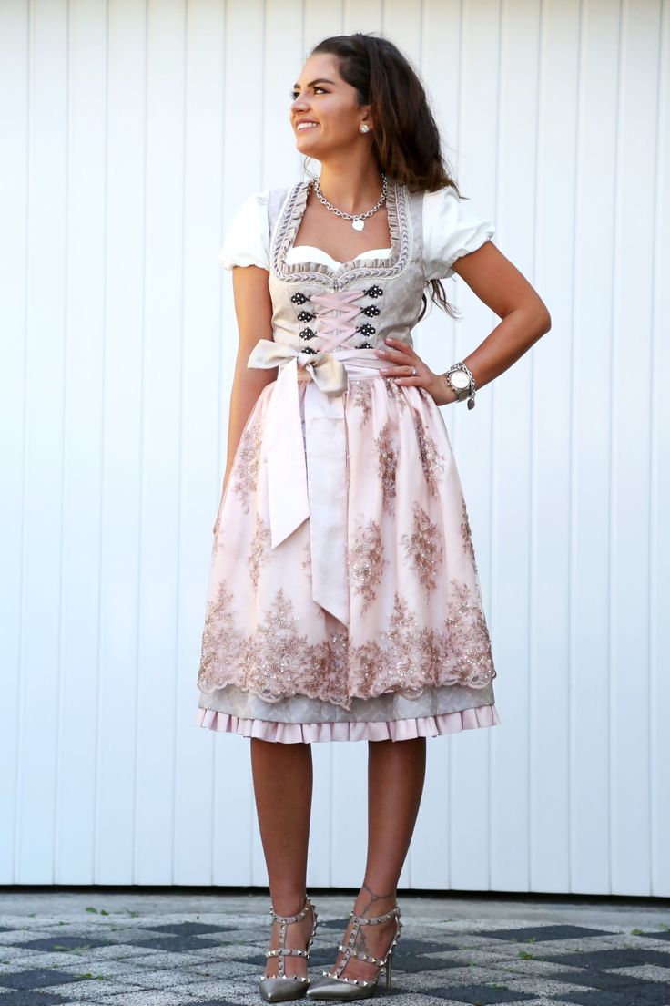 Women's Dirndl Dress: Traditional Trousers Dress with Apron and Elegant Lacing
