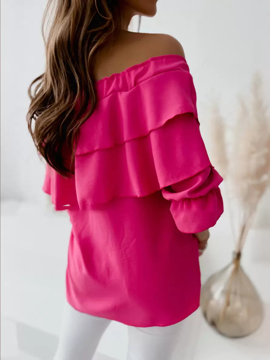 Chathuni | Ruffles Bateau Neck Long Sleeve Blouse - Elegant & Stylish