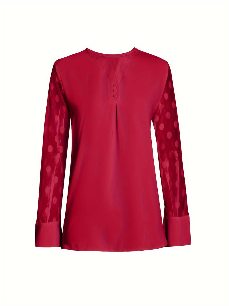 Samantha – Elegant long-sleeve top with pleated neckline