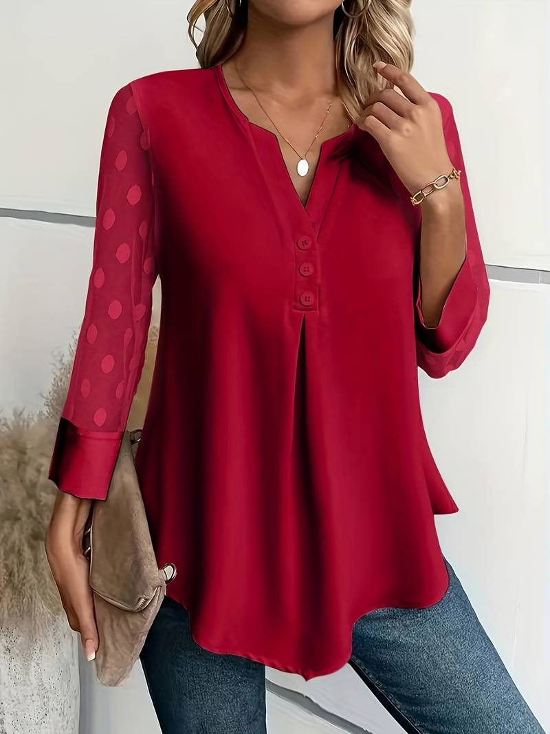 Samantha – Elegant long-sleeve top with pleated neckline
