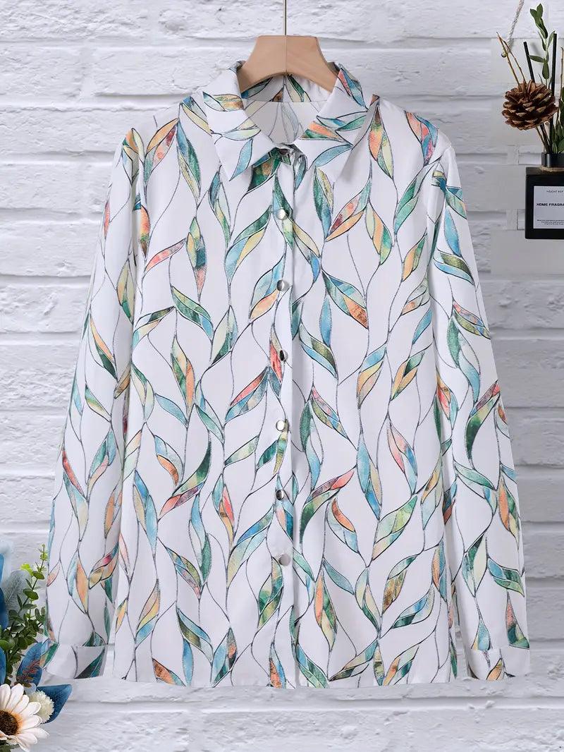 Trendy women's blouse with abstract pattern and button placket – Marlene