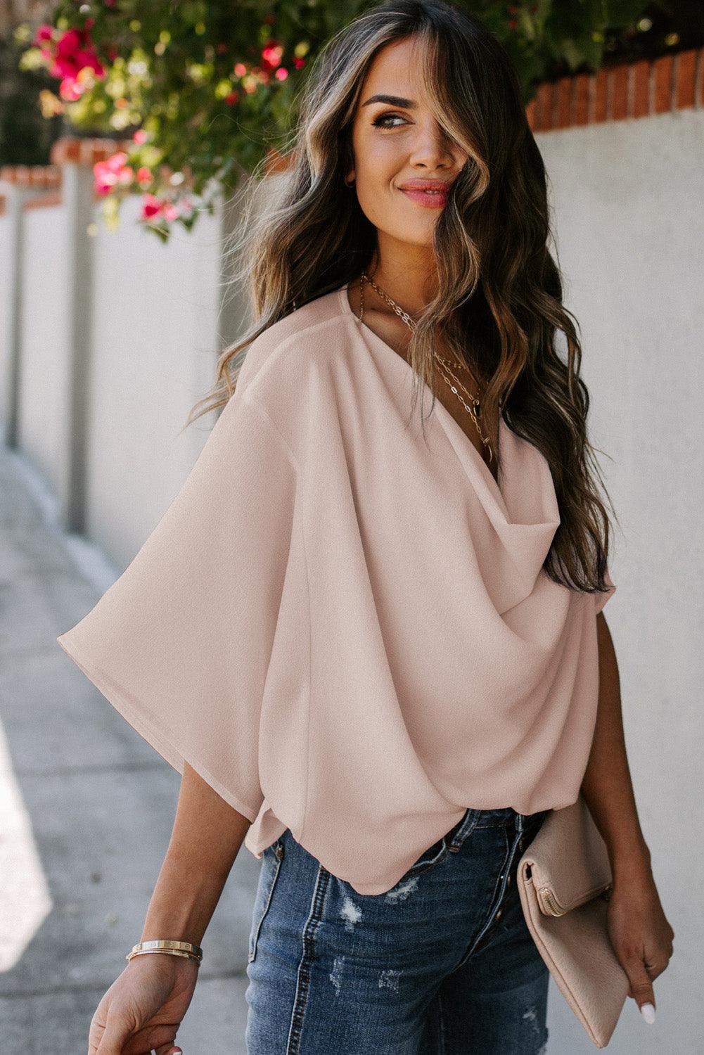 Manushi | Women's Short Sleeve Draped Blouse - Comfortable & Trendy