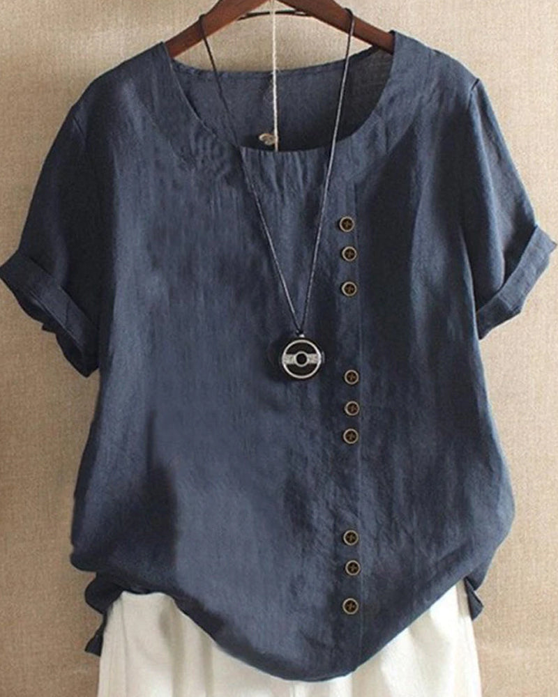 Short Sleeve Blouse with Round Neck for Spring 2025 – Nora