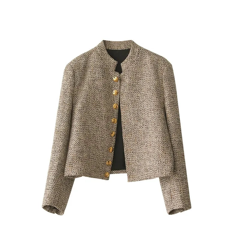 Khaki Knit Cardigan with Long Sleeves and Button Placket – Elara