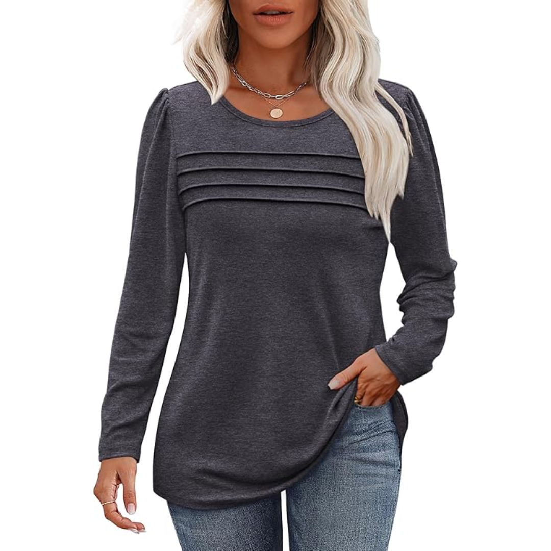 Pleated Long Sleeve Tunic Top in Spring Style 2025 – Sarah